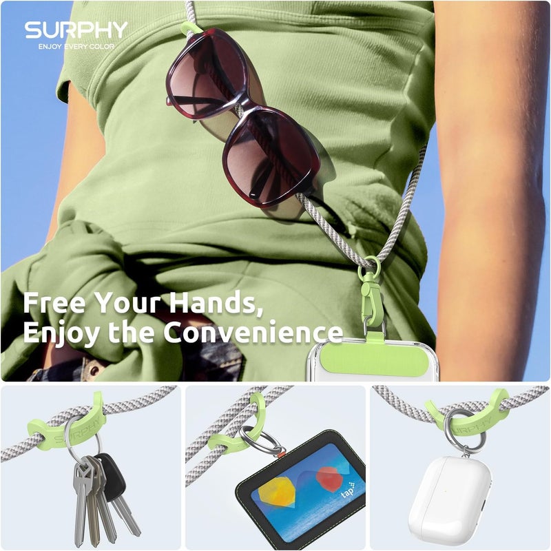 SURPHY Phone Lanyard, Adjustable Phone Strap Crossbody with 2 Pack Phone Tether Tab, Premium Metal Buckles and Two-Color Braided Cell Phone Lanyard Crossbody for Women and Men, Gray & White - Image 3
